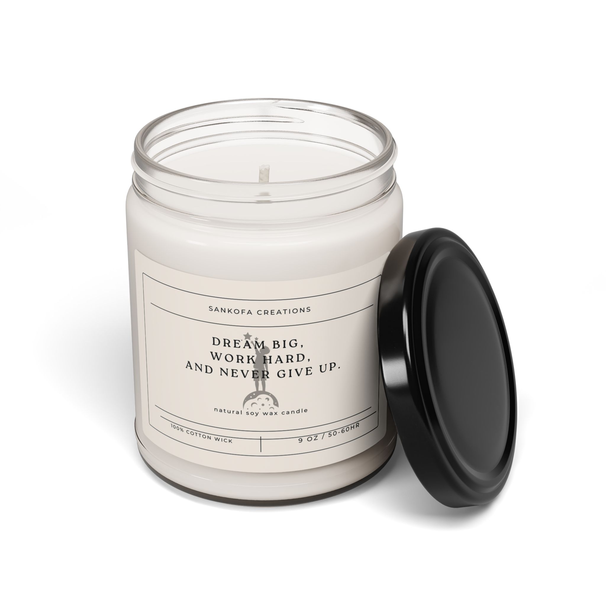 Dream big, work hard, and never give up. Scented Soy Candle, 9oz - Image 6