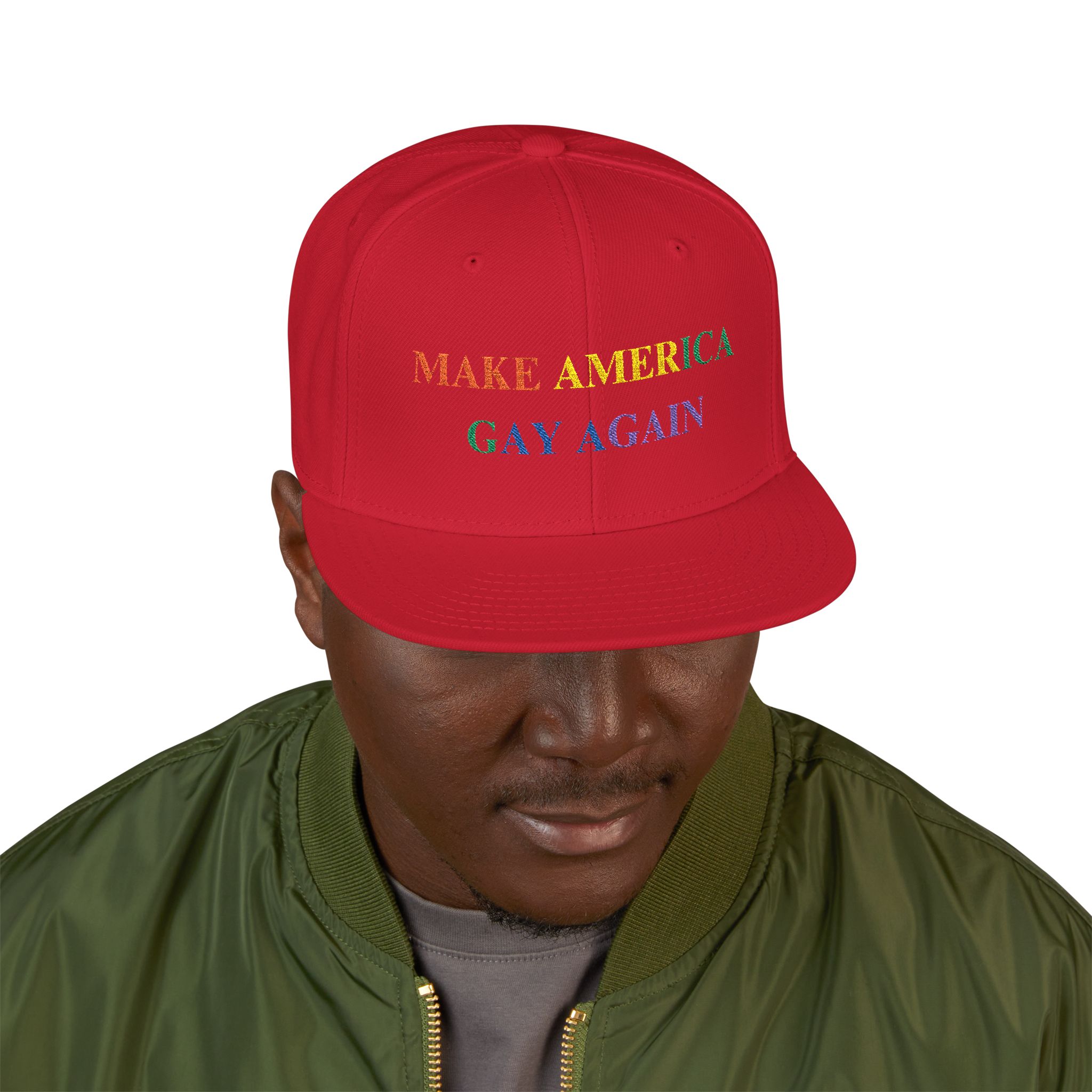 Embroidered Snapback Hat, Make America Gay Again Political Parody Cap, LGBT Pride Gift, LGBTQ+ Activist Headwear, Funny MAGA Spoof Beanie, - Image 11