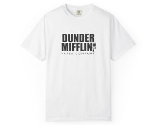 Dunder Mifflin Paper Company,  Unisex Garment-Dyed T-shirt, TV Show Tee, Vintage Plane Top, The Office Gift, Travel Shirt