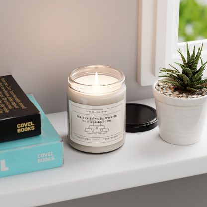 Believe in your worth; you are enough. Scented Soy Candle, 9oz - Image 4