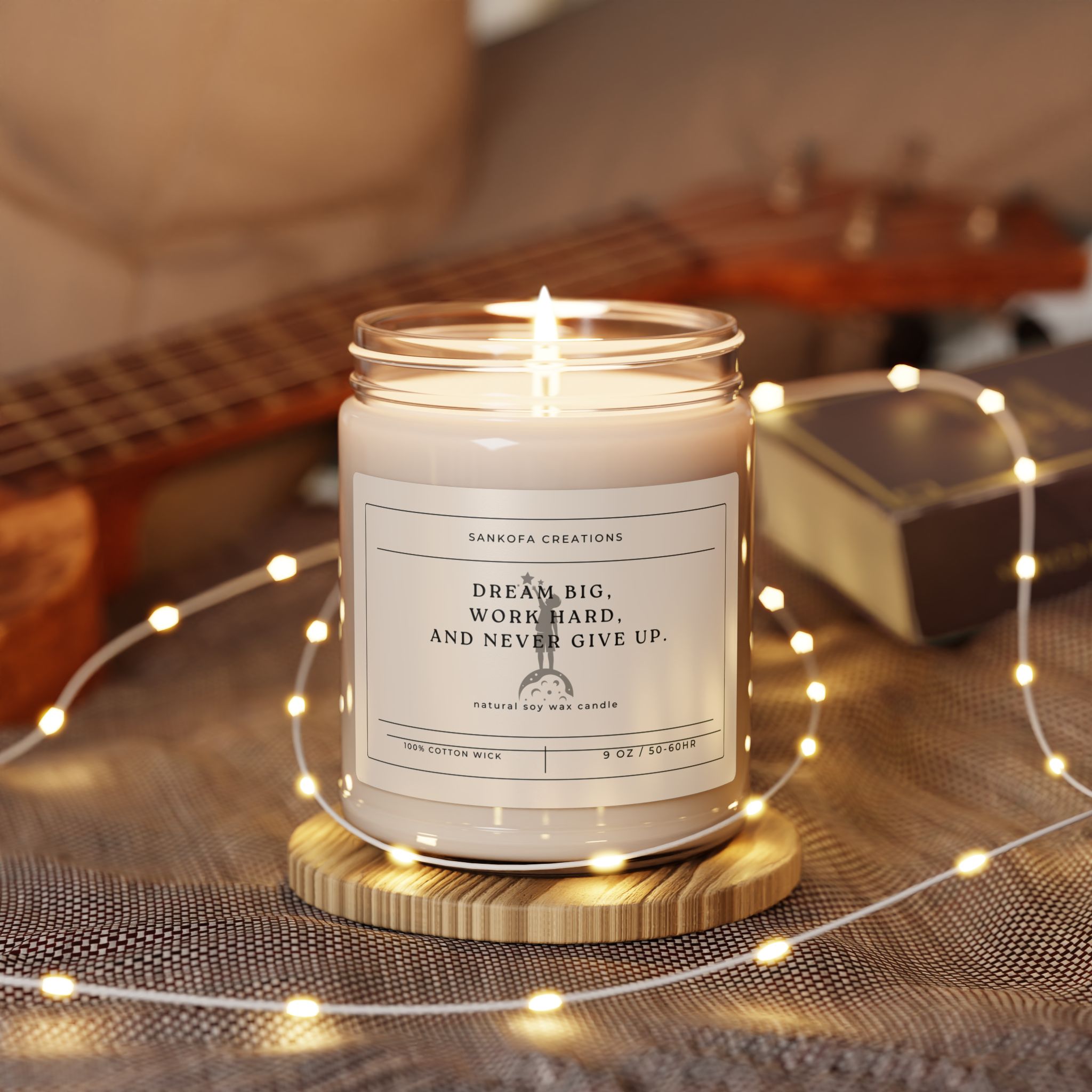 Dream big, work hard, and never give up. Scented Soy Candle, 9oz - Image 7